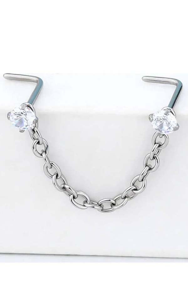 L-shaped CZ | NOSE STUD & CHAIN SET