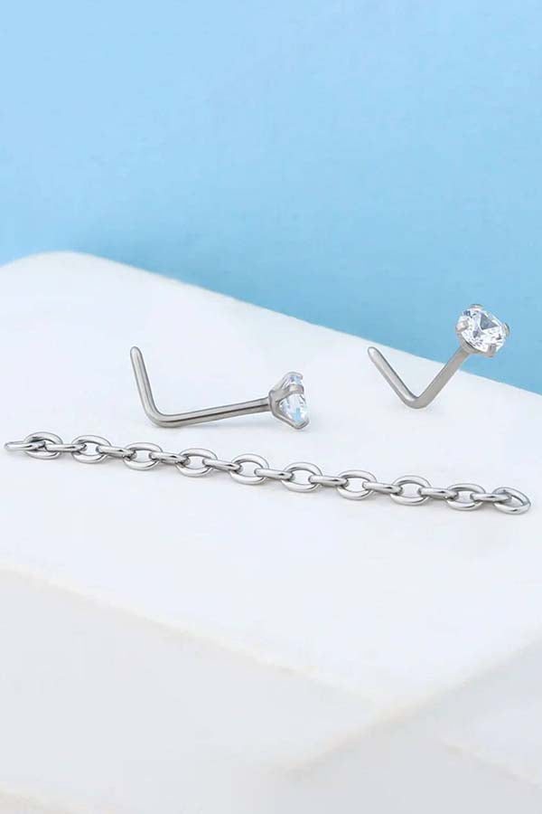 L-shaped CZ | NOSE STUD & CHAIN SET