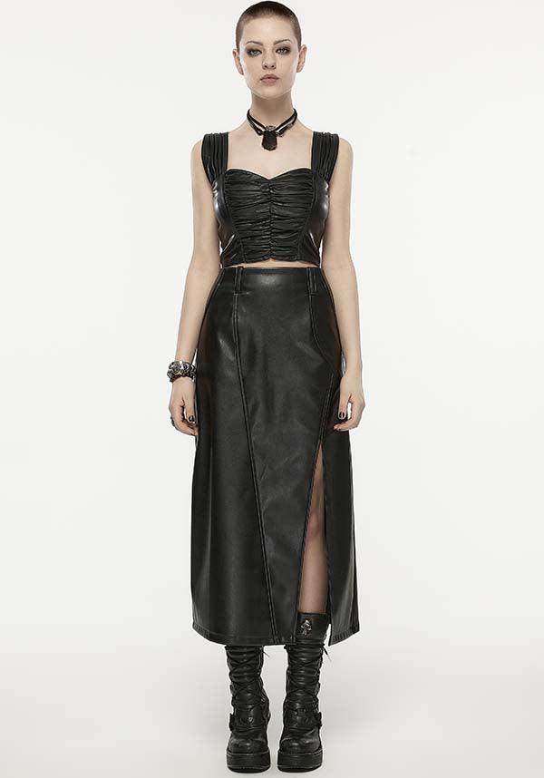 High Waisted Split FAUX LEATHER SKIRT SMALL