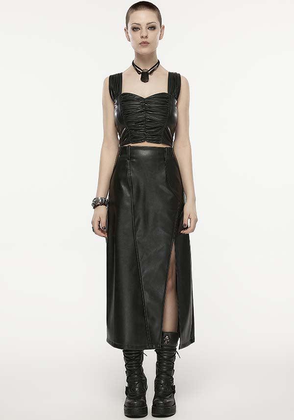 Pleated Faux Leather | TOP - Beserk - all, all clothing, all ladies, all ladies clothing, black, clothing, discountapp, faux leather, fp, googleshopping, goth, goth summer, goth summer clothing, goth tank top, gothic, gothic gifts, halloween clothing, labelnew, labelvegan, ladies, ladies clothing, ladies shirt, ladies top, ladies tops, may23, plus, plus size, PR20230509, R300523, ruched, summer clothing, summer goth, tees and tops, tops, tshirts and tops, vegan, womens crop tops