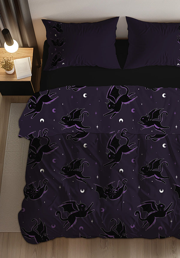 Batty Cats [Purple] | QUEEN QUILT SET [COTTON]