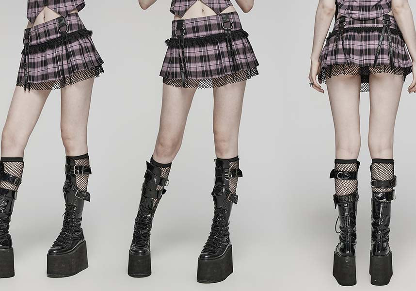 Quinn Tartan [Baby Pink/Black] | MINI SKIRT*