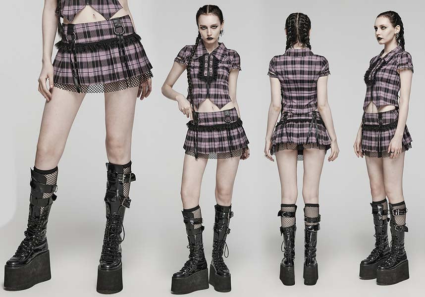 Quinn Tartan [Baby Pink/Black] | MINI SKIRT*