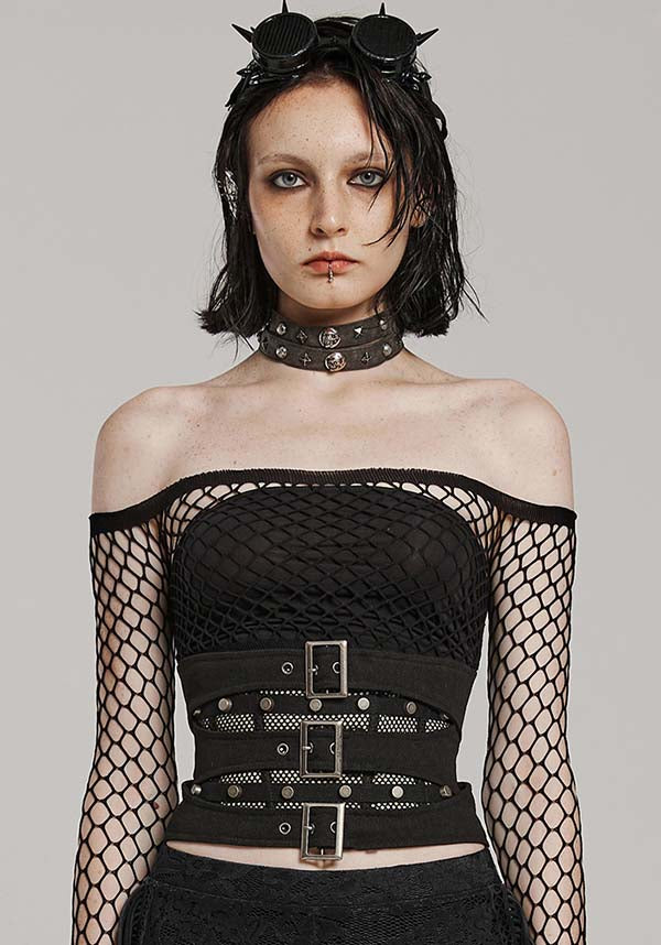 Crimson MESH BUCKLE CORSET