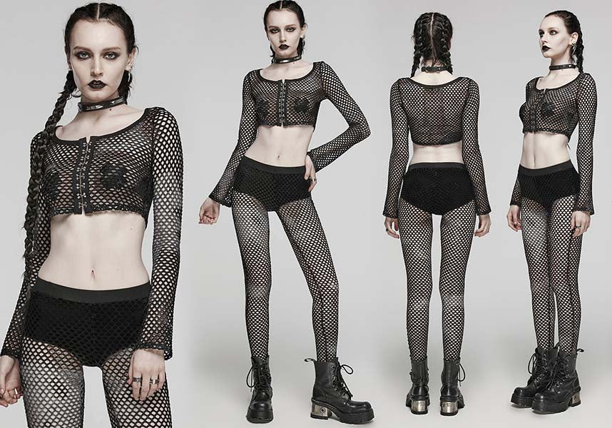 Dionisia Fishnet [Black] | COLD SHOULDER TOP