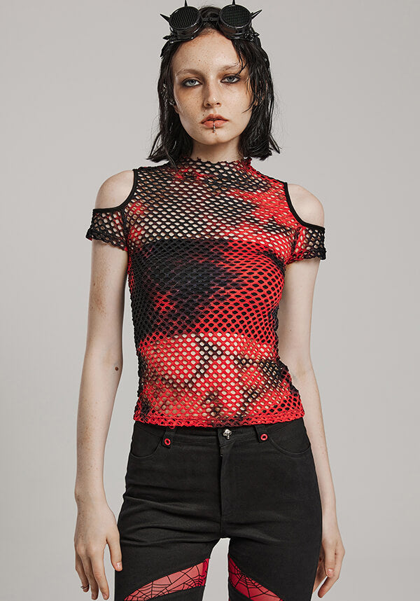 Dionisia Fishnet [Black/Red] | COLD SHOULDER TOP*