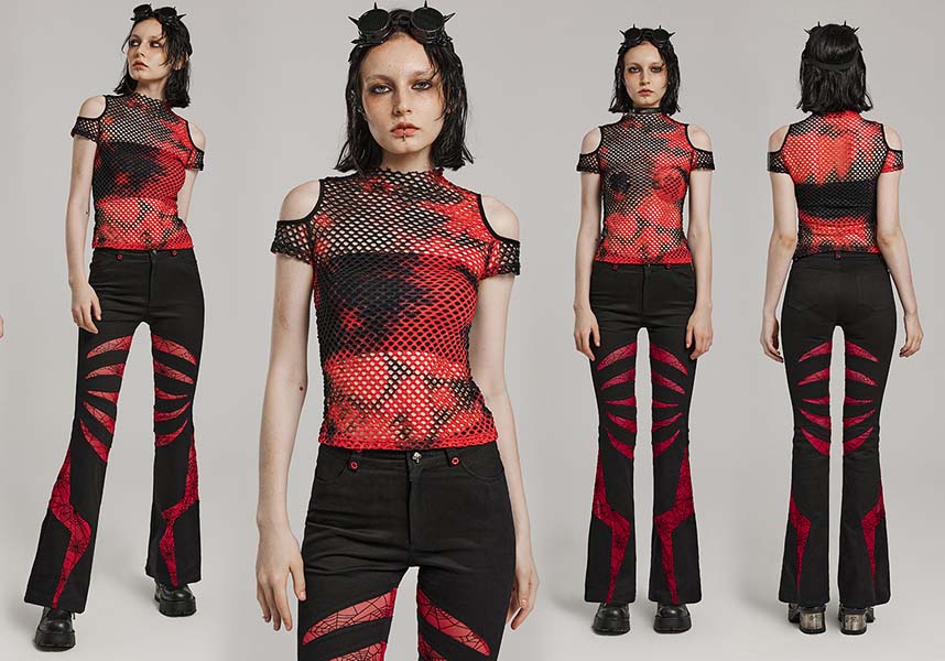 Dionisia Fishnet [Black/Red] | COLD SHOULDER TOP*