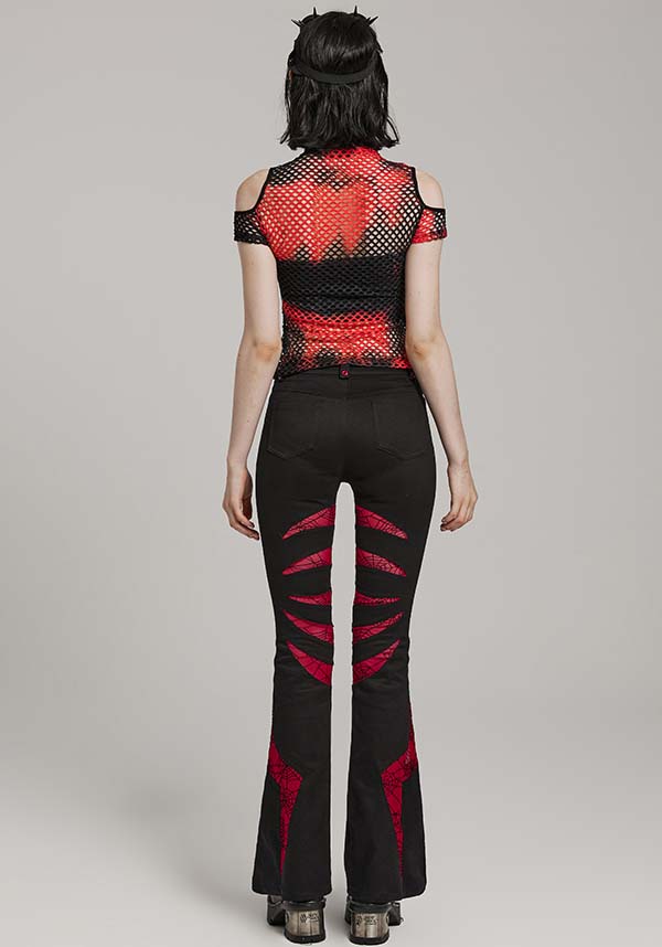 Dionisia Fishnet [Black/Red] | COLD SHOULDER TOP*