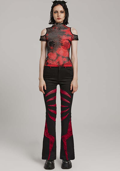 Dionisia Fishnet [Black/Red] Cold Shoulder Top