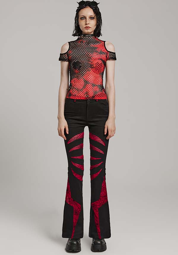 Dionisia Fishnet [Black/Red] | COLD SHOULDER TOP*