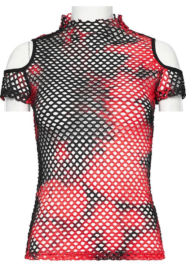 Dionisia Fishnet [Black/Red] | COLD SHOULDER TOP*