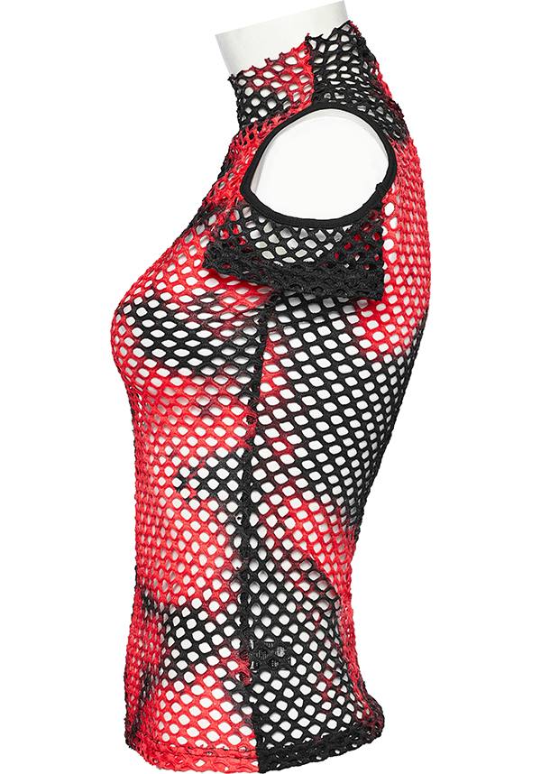 Dionisia Fishnet [Black/Red] | COLD SHOULDER TOP*