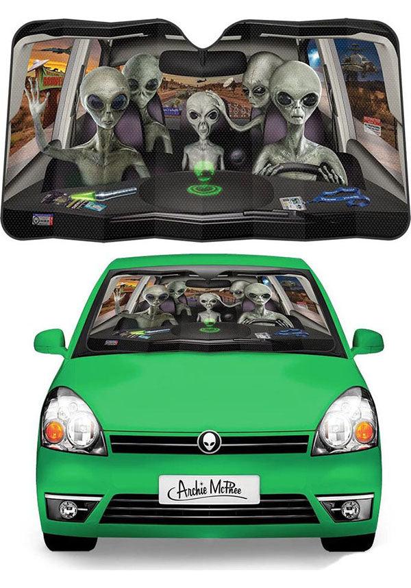 Car Full Of Aliens | AUTO SUNSHADE - Beserk - accoutrements, alien, all, aug20, black, car, car accessories, clickfrenzy15-2023, discountapp, fp, gift, gift idea, gifts, gothic gifts, gothic homewares, halloween homewares, home, homeware, homewares, mens gifts, novelty, pop, pop culture, pop culture accessories, pop culture homewares, sunshade