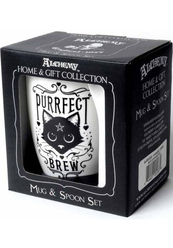 Purrfect Brew | MUG &amp; SPOON SET` - Beserk - alchemy gothic, all, black, black cat, cat, cats, christmas gift, christmas gifts, clickfrenzy15-2023, coffee, cup, discountapp, fp, gift, gift idea, gifts, goth, gothic, gothic gifts, gothic homewares, home, homeware, homewares, kitchen, mothersday, mothersdaycosy, mug, pentacle, pentagram, R300920, sep20, spoon, winter, winter homewares, witch, witches, witchy