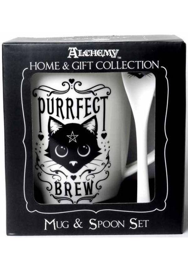 Purrfect Brew | MUG &amp; SPOON SET` - Beserk - alchemy gothic, all, black, black cat, cat, cats, christmas gift, christmas gifts, clickfrenzy15-2023, coffee, cup, discountapp, fp, gift, gift idea, gifts, goth, gothic, gothic gifts, gothic homewares, home, homeware, homewares, kitchen, mothersday, mothersdaycosy, mug, pentacle, pentagram, R300920, sep20, spoon, winter, winter homewares, witch, witches, witchy