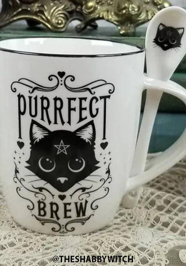 Purrfect Brew | MUG &amp; SPOON SET` - Beserk - alchemy gothic, all, black, black cat, cat, cats, christmas gift, christmas gifts, clickfrenzy15-2023, coffee, cup, discountapp, fp, gift, gift idea, gifts, goth, gothic, gothic gifts, gothic homewares, home, homeware, homewares, kitchen, mothersday, mothersdaycosy, mug, pentacle, pentagram, R300920, sep20, spoon, winter, winter homewares, witch, witches, witchy