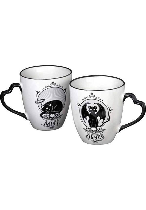 Saint &amp; Sinner | COUPLE MUGS` - Beserk - AG086790, all, black cat, cat, cats, clickfrenzy15-2023, coffee, discountapp, fp, gift, gift idea, gift ideas, gift set, gifts, goth homeware, gothic gifts, gothic homeware, gothic homewares, home, homeware, homewares, jul22, kitchen, mens gifts, mug, r030722, set, tea, valentines, valentines day, winter, winter homewares