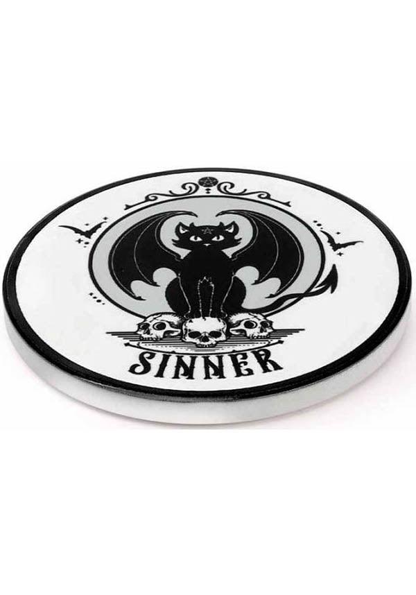 Sinner | CERAMIC COASTER - Beserk - AG084401, alchemy gothic, all, bar, bat, bat wing, black, black and white, black cat, cat, cats, christmas gift, clickfrenzy15-2023, coaster, dec21, discountapp, fp, gift, gift idea, gifts, goth, gothic, home, homeware, homewares, kitchen, R311221, skull, witch, witchy