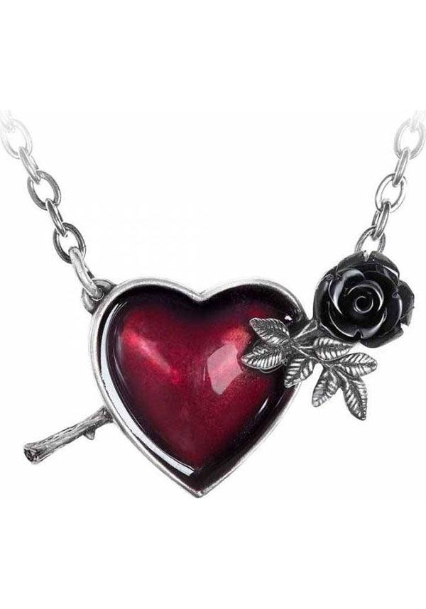 Wounded By Love | PENDANT - Beserk - accessories, alchemy gothic, all, aug20, black rose, clickfrenzy15-2023, discountapp, fp, goth, gothic, gothic accessories, heart, heart shape, jewellery, jewelry, ladies accessories, love heart, medieval, necklace, pendant, red heart, renaissance, rose, valentines, valentines day, valentines gifts