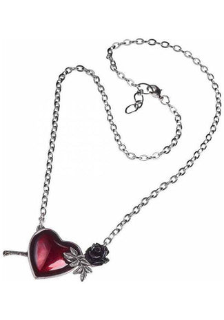 Wounded By Love | PENDANT - Beserk - accessories, alchemy gothic, all, aug20, black rose, clickfrenzy15-2023, discountapp, fp, goth, gothic, gothic accessories, heart, heart shape, jewellery, jewelry, ladies accessories, love heart, medieval, necklace, pendant, red heart, renaissance, rose, valentines, valentines day, valentines gifts