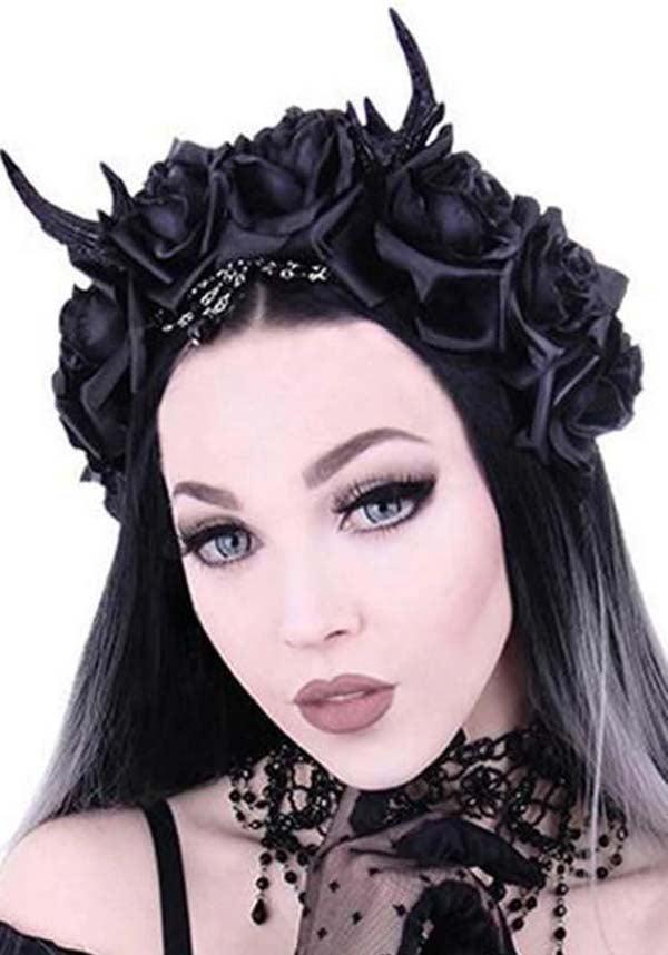 Antler Beaded Rose | HEADBAND - Beserk - accessories, all, black, clickfrenzy15-2023, cosplay, discountapp, fp, gothic, gothic accessories, gothic gifts, hair, hair accessories, halloween, hats and hair, headband, lolita, monochrome, restyle, rose, roses, witch