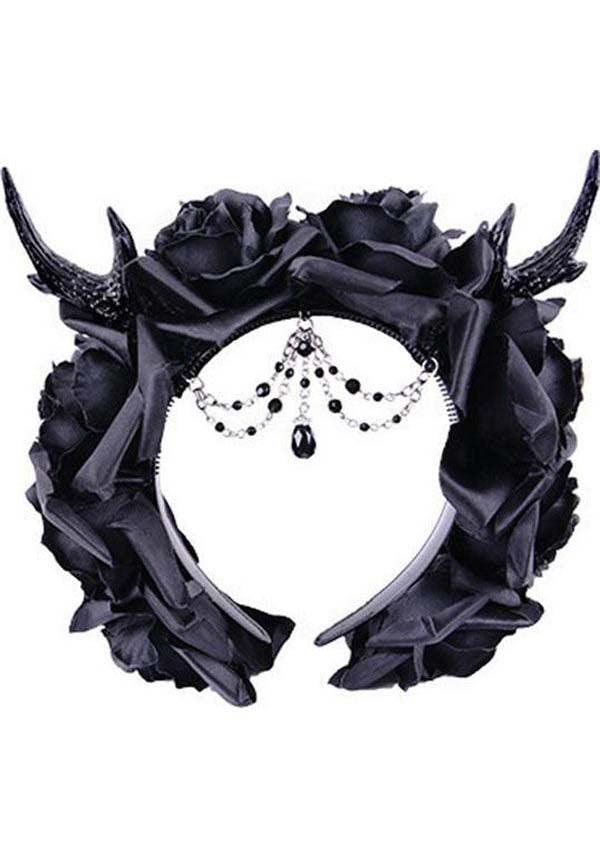 Antler Beaded Rose | HEADBAND - Beserk - accessories, all, black, clickfrenzy15-2023, cosplay, discountapp, fp, gothic, gothic accessories, gothic gifts, hair, hair accessories, halloween, hats and hair, headband, lolita, monochrome, restyle, rose, roses, witch
