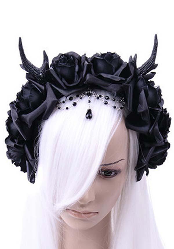 Antler Beaded Rose | HEADBAND - Beserk - accessories, all, black, clickfrenzy15-2023, cosplay, discountapp, fp, gothic, gothic accessories, gothic gifts, hair, hair accessories, halloween, hats and hair, headband, lolita, monochrome, restyle, rose, roses, witch