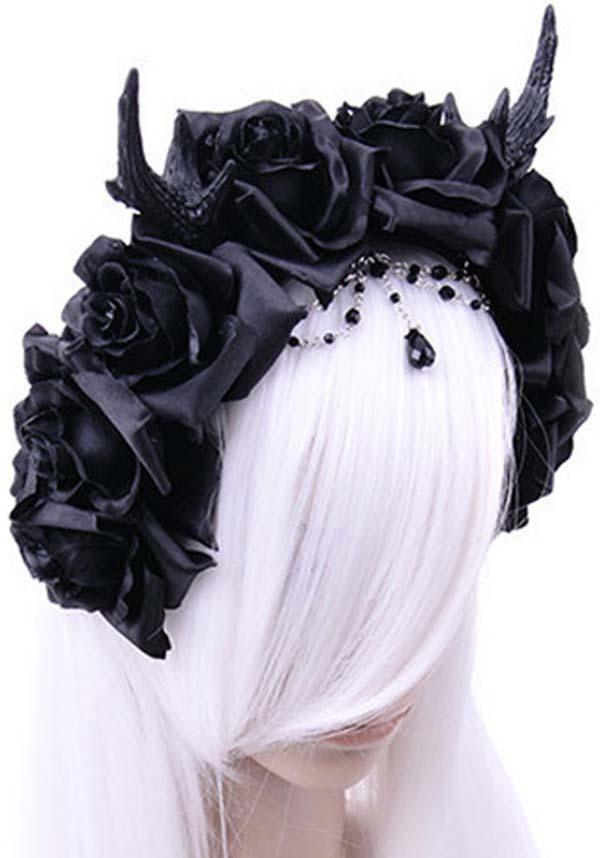 Antler Beaded Rose | HEADBAND - Beserk - accessories, all, black, clickfrenzy15-2023, cosplay, discountapp, fp, gothic, gothic accessories, gothic gifts, hair, hair accessories, halloween, hats and hair, headband, lolita, monochrome, restyle, rose, roses, witch
