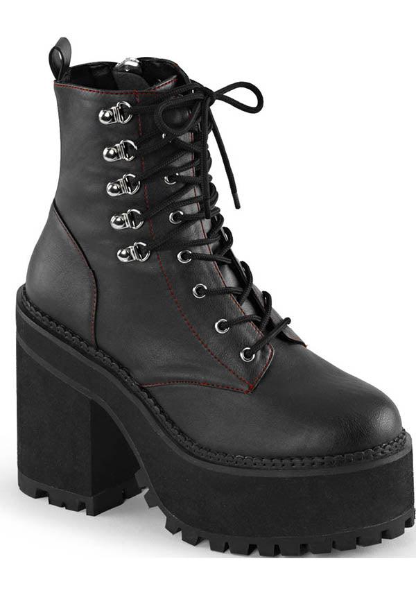 ASSAULT-100 [Black] | BOOTS [PREORDER] - Beserk - all, ankle boots, black, boot, boots, boots [preorder], clickfrenzy15-2023, demonia, discountapp, fp, goth, gothic, grunge, labelpreorder, labelvegan, lace up, platform, platforms, platforms [preorder], pleaserimageupdated, ppo, preorder, punk, shoes, vegan