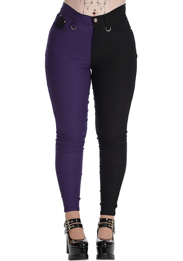 Bailey Half and Half [Purple/Black] | PANTS - Beserk - all, all clothing, all ladies clothing, BA39270, banned apparel, black, clickfrenzy15-2023, clothing, colour:purple, d ring, discountapp, fp, googleshopping, goth, gothic, jan23, jeans, ladies clothing, ladies pants, ladies pants + shorts, ladies pants and shorts, long pants, pants, plus size, punk, purple, R050123, skinny jeans, winter, winter clothing, winter wear, womens pants