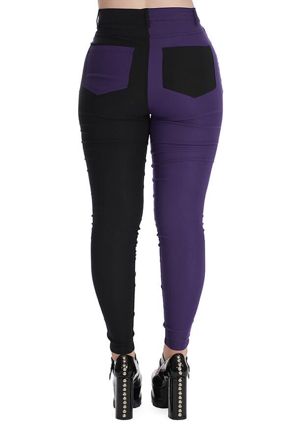 Bailey Half and Half [Purple/Black] | PANTS - Beserk - all, all clothing, all ladies clothing, BA39270, banned apparel, black, clickfrenzy15-2023, clothing, colour:purple, d ring, discountapp, fp, googleshopping, goth, gothic, jan23, jeans, ladies clothing, ladies pants, ladies pants + shorts, ladies pants and shorts, long pants, pants, plus size, punk, purple, R050123, skinny jeans, winter, winter clothing, winter wear, womens pants