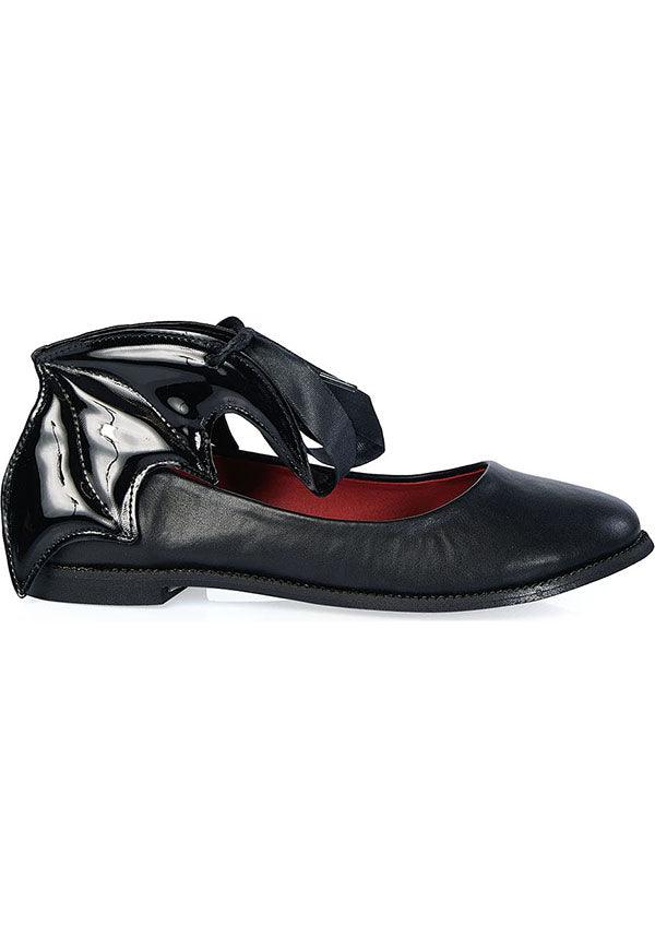 Dead Of Night Bat [Black] | BALLERINA FLATS* - Beserk - all, BA39762, ballet flat, bat wing, bat wings, batwing, batwings, black, clickfrenzy15-2023, discountapp, flats, flats [in stock], googleshopping, goth, gothic, in stock, instock, labelinstock, labelvegan, mar23, matte, mysterypack2023, patent, R120323, ribbon, sale, sale ladies, sale shoes, SALE04MAY23, shoe, shoes, vegan, witchy