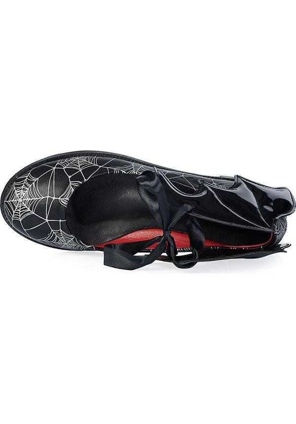 Dead Of Night Bat [Black/White] | BALLERINA FLATS* - Beserk - all, BA39762, bat wing, bat wings, batwing, batwings, black and white, clickfrenzy15-2023, discountapp, flats, flats [in stock], googleshopping, goth, gothic, in stock, instock, labelinstock, labelvegan, mar23, mysterypack2023, patent, R120323, ribbon, sale, sale ladies, sale shoes, SALE04MAY23, shoe, shoes, spider web, spiderweb, spiderwebs, vegan, witchy