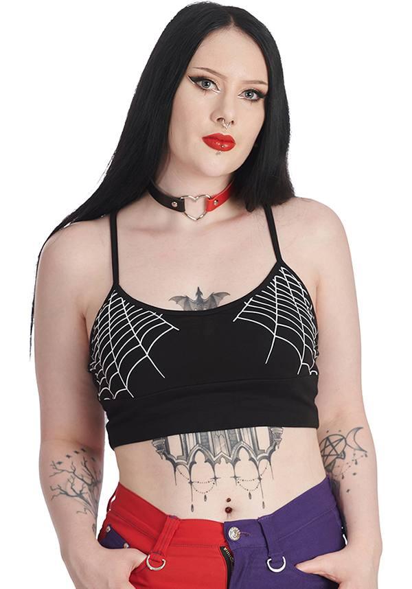Deadly Nights | CROPPED TOP - Beserk - all, all clothing, all ladies clothing, BA39762, black and white, clickfrenzy15-2023, clothing, crop top, cropped top, croptop, discountapp, edgy, fp, googleshopping, goth, gothic, ladies clothing, ladies crop top, ladies top, mar23, plus size, R120323, spider web, spiderweb, spiderwebs, tees and tops, top, tops, tshirts and tops, womens crop tops, womens top