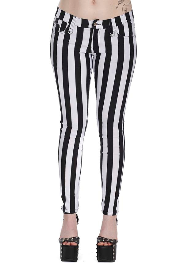 Banned Alternative Forever Yours White/Black Striped Skinny