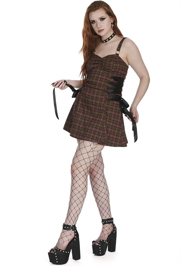 Klondike Tartan [Olive] | LACE UP DRESS*