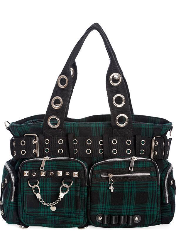 Camdyn [Green] | HANDBAG - Beserk - accessories, all, all ladies, BA35369, bag, bags, black, clickfrenzy15-2023, dark green, dec21, discountapp, fp, goth, gothic, gothic accessories, gothic bag, green, hand bag, handbag, handbags, handbags and purses, ladies, ladies accessories, plaid, punk, R301221, repriced230523, shoulder bag, tartan