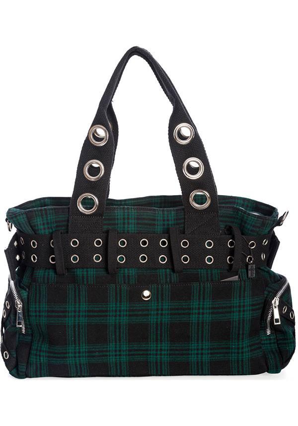 Camdyn [Green] | HANDBAG - Beserk - accessories, all, all ladies, BA35369, bag, bags, black, clickfrenzy15-2023, dark green, dec21, discountapp, fp, goth, gothic, gothic accessories, gothic bag, green, hand bag, handbag, handbags, handbags and purses, ladies, ladies accessories, plaid, punk, R301221, repriced230523, shoulder bag, tartan