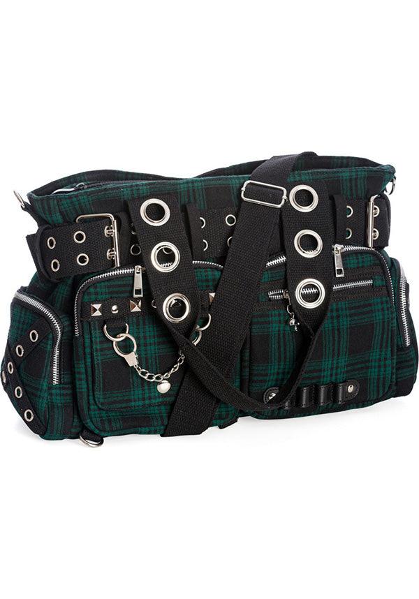 Camdyn [Green] | HANDBAG - Beserk - accessories, all, all ladies, BA35369, bag, bags, black, clickfrenzy15-2023, dark green, dec21, discountapp, fp, goth, gothic, gothic accessories, gothic bag, green, hand bag, handbag, handbags, handbags and purses, ladies, ladies accessories, plaid, punk, R301221, repriced230523, shoulder bag, tartan
