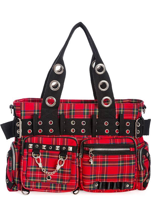 Camdyn [Red] | HANDBAG - Beserk - accessories, all, all ladies, BA35369, bag, bags, clickfrenzy15-2023, dec21, discountapp, fp, goth, gothic, gothic accessories, gothic bag, hand bag, handbag, handbags, handbags and purses, ladies, ladies accessories, plaid, punk, R301221, red, repriced230523, shoulder bag, tartan