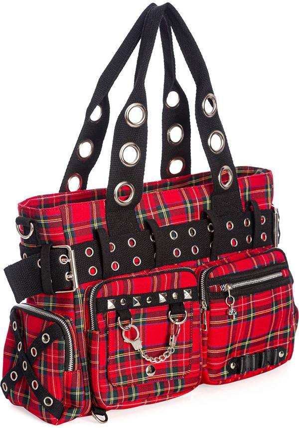 Camdyn [Red] | HANDBAG - Beserk - accessories, all, all ladies, BA35369, bag, bags, clickfrenzy15-2023, dec21, discountapp, fp, goth, gothic, gothic accessories, gothic bag, hand bag, handbag, handbags, handbags and purses, ladies, ladies accessories, plaid, punk, R301221, red, repriced230523, shoulder bag, tartan