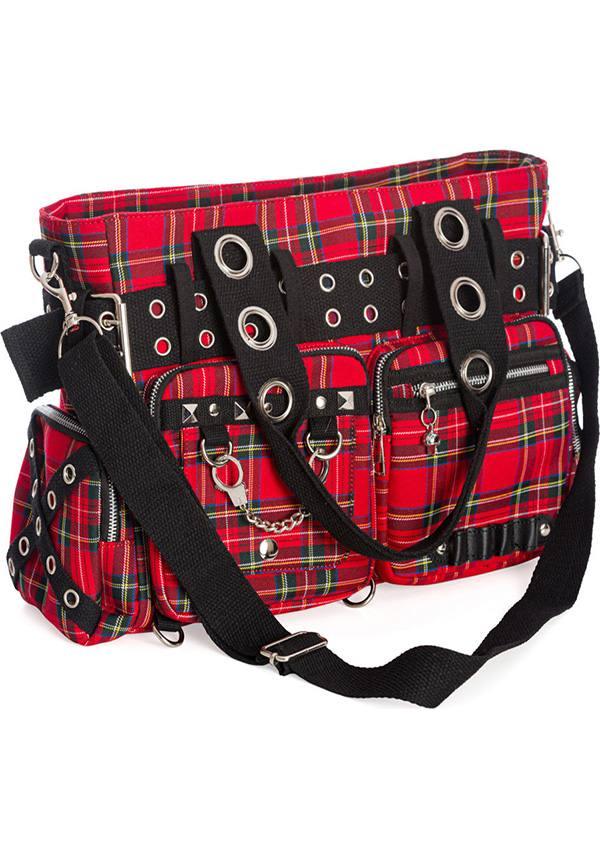 Camdyn [Red] | HANDBAG - Beserk - accessories, all, all ladies, BA35369, bag, bags, clickfrenzy15-2023, dec21, discountapp, fp, goth, gothic, gothic accessories, gothic bag, hand bag, handbag, handbags, handbags and purses, ladies, ladies accessories, plaid, punk, R301221, red, repriced230523, shoulder bag, tartan