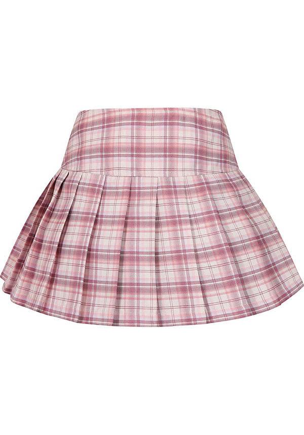 Darkdoll [Pink/White] | MINI SKIRT - Beserk - all, all clothing, all ladies clothing, apr22, BA36678, buckle, buckles, clickfrenzy15-2023, clothing, colour:pink, discountapp, fp, ladies clothing, ladies skirt, light pink, mini skirt, pastel pink, pink, plaid, pleated, pleats, R120422, short skirt, skirt, tartan, womens skirt