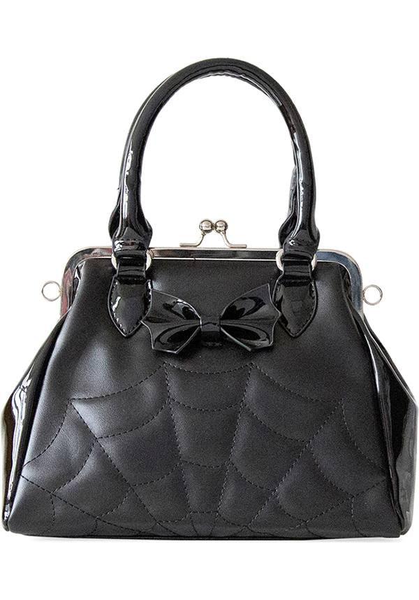 Femme Fatale | HANDBAG - Beserk - accessories, all, bag, banned apparel, black, bow, clickfrenzy15-2023, dec20, discountapp, fp, goth, gothic, gothic accessories, gothic bag, halloween, halloween bag, hand bag, handbag, handbags and purses, labelvegan, ladies accessories, repriced240523, spider web, spiderweb, vegan, web