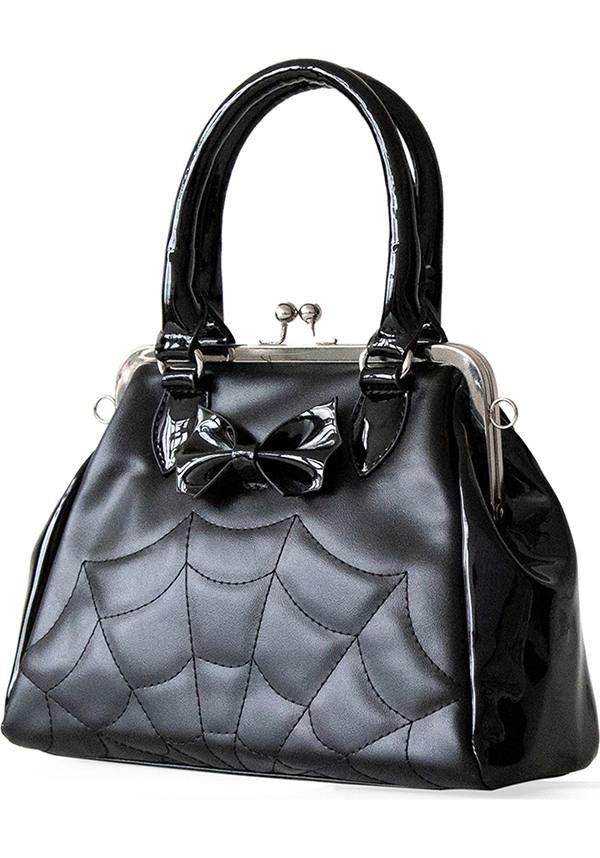 Femme Fatale | HANDBAG - Beserk - accessories, all, bag, banned apparel, black, bow, clickfrenzy15-2023, dec20, discountapp, fp, goth, gothic, gothic accessories, gothic bag, halloween, halloween bag, hand bag, handbag, handbags and purses, labelvegan, ladies accessories, repriced240523, spider web, spiderweb, vegan, web