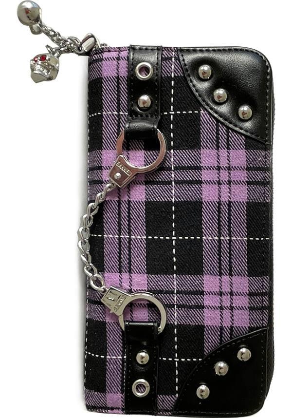 Handcuff [Purple Tartan] | WALLET - Beserk - accessories, BA37116, black, clickfrenzy15-2023, discountapp, fp, goth, gothic, gothic accessories, handbags and purses, handcuff, jun22, ladies accessories, plaid, punk, purple, purse, R050622, tartan, wallet, wallets, wallets and purse, wallets and purses