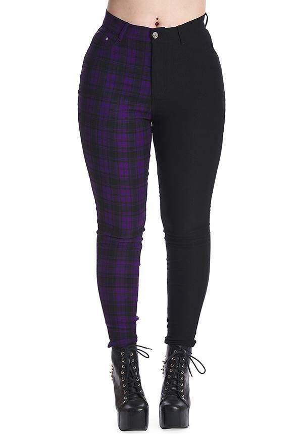 Kaori [Purple/Black] | PANTS^ - Beserk - all, all clothing, all ladies clothing, apr22, BA36678, backorder, black, clickfrenzy15-2023, clothing, colour:purple, dark purple, discountapp, fp, high waisted, ladies clothing, ladies pants, ladies pants + shorts, ladies pants and shorts, long pants, pants, plaid, purple, R120422, tartan, winter, winter clothing, womens pants