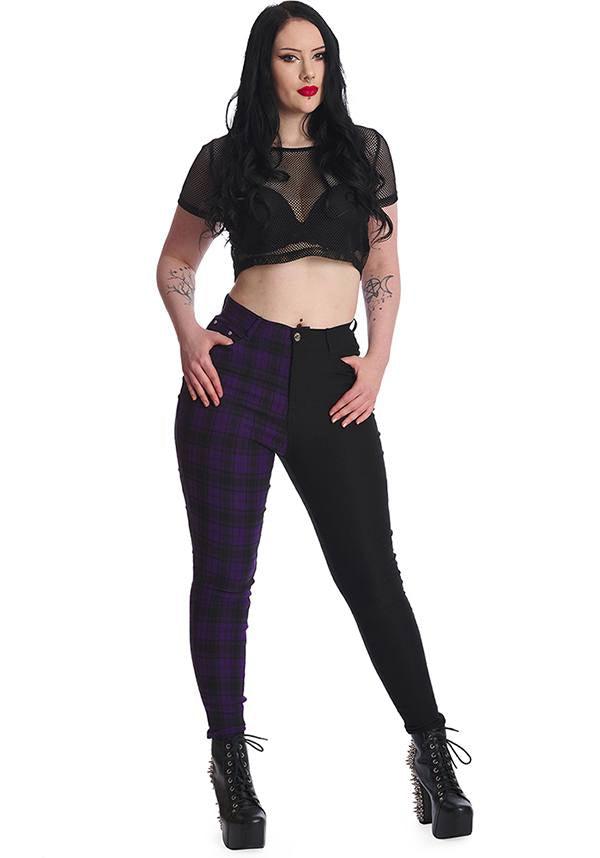 Kaori [Purple/Black] | PANTS^ - Beserk - all, all clothing, all ladies clothing, apr22, BA36678, backorder, black, clickfrenzy15-2023, clothing, colour:purple, dark purple, discountapp, fp, high waisted, ladies clothing, ladies pants, ladies pants + shorts, ladies pants and shorts, long pants, pants, plaid, purple, R120422, tartan, winter, winter clothing, womens pants