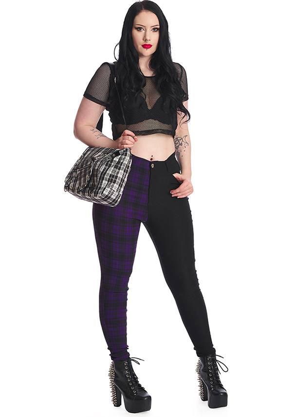 Kaori [Purple/Black] | PANTS^ - Beserk - all, all clothing, all ladies clothing, apr22, BA36678, backorder, black, clickfrenzy15-2023, clothing, colour:purple, dark purple, discountapp, fp, high waisted, ladies clothing, ladies pants, ladies pants + shorts, ladies pants and shorts, long pants, pants, plaid, purple, R120422, tartan, winter, winter clothing, womens pants