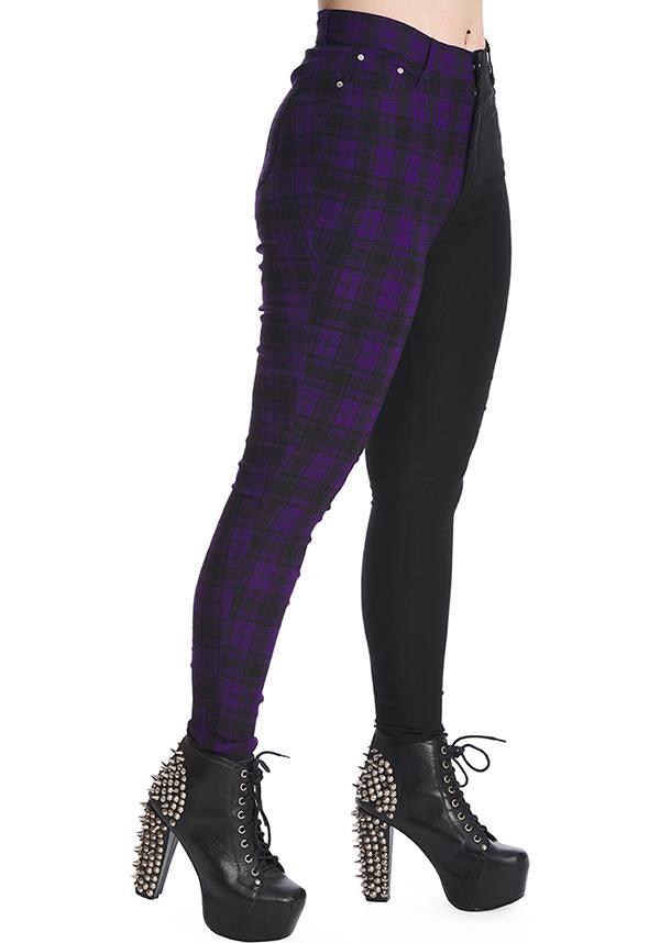 Kaori [Purple/Black] | PANTS^ - Beserk - all, all clothing, all ladies clothing, apr22, BA36678, backorder, black, clickfrenzy15-2023, clothing, colour:purple, dark purple, discountapp, fp, high waisted, ladies clothing, ladies pants, ladies pants + shorts, ladies pants and shorts, long pants, pants, plaid, purple, R120422, tartan, winter, winter clothing, womens pants